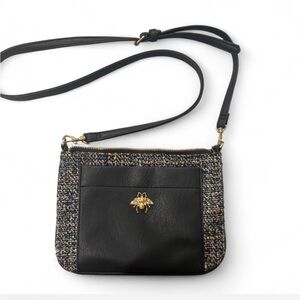 Black and Gray Tweed Crossbody Bag